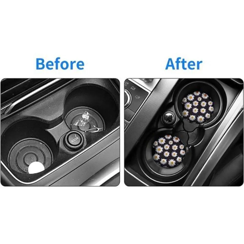 Sunflower Car Cup Coasters 2-Pack Cup Holder Drink Anti Slip Rubber Vehicle